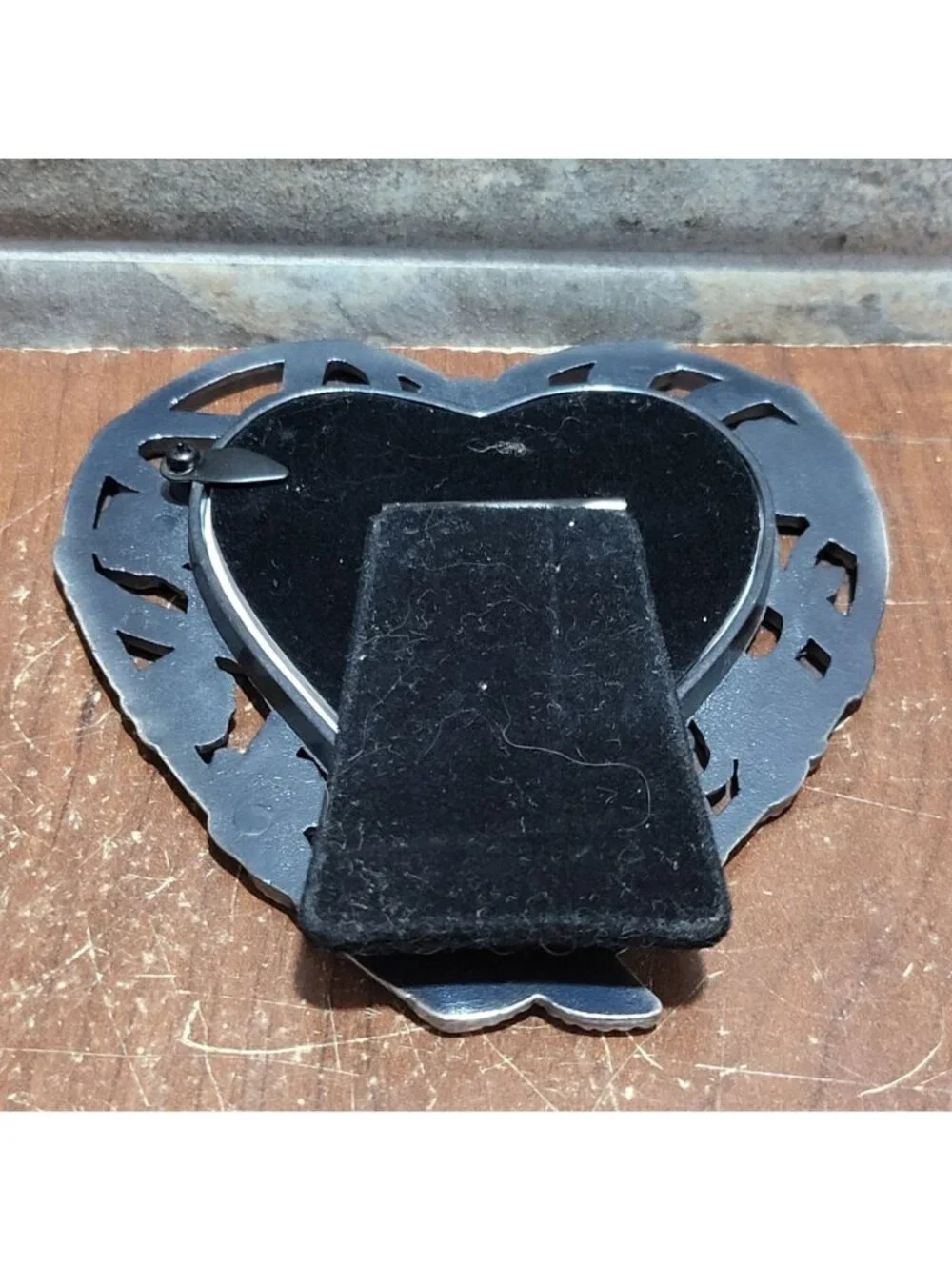 Vintage Pewter Metal Heart Shaped Picture Photo Frame